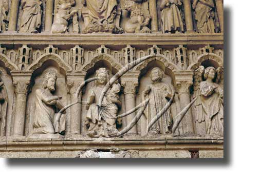 Detalle do friso da portada principal da igrexa de Santa María la Blanca, Villalcázar de Sirga